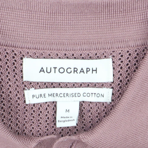 Marks and Spencer Men’s Pink Knit Cotton Collared Short Sleeve Jumper M