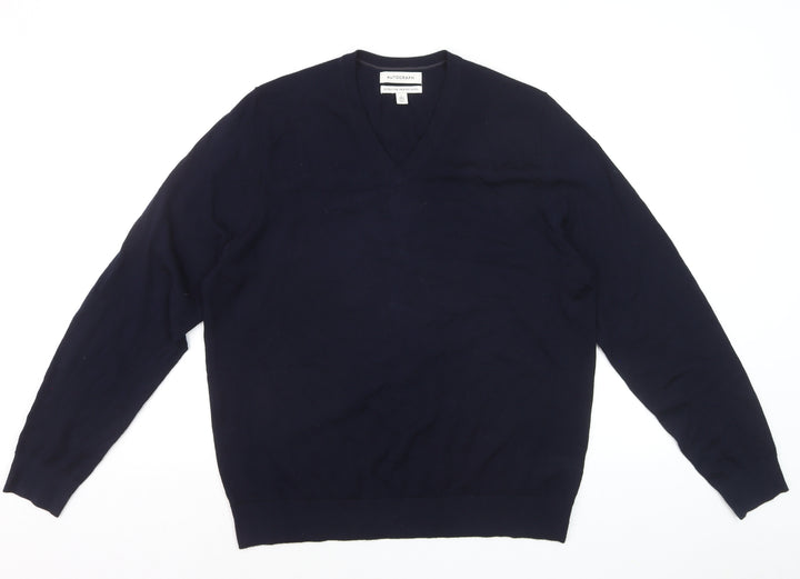 Marks and Spencer Men’s Blue Merino Wool V-Neck Jumper L