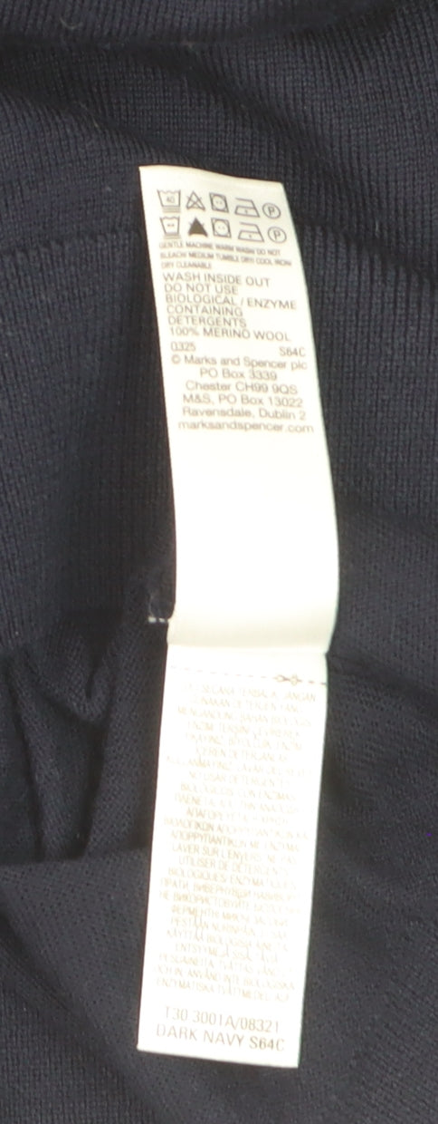Marks and Spencer Men’s Blue Merino Wool V-Neck Jumper L