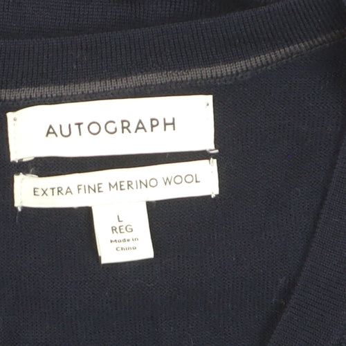 Marks and Spencer Men’s Blue Merino Wool V-Neck Jumper L