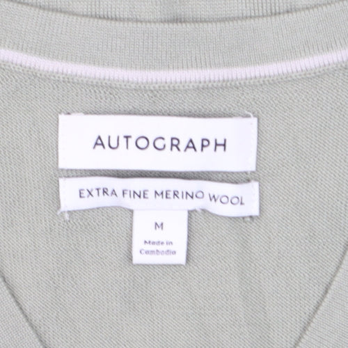Marks and Spencer Men’s Green Merino Wool V-Neck Jumper M