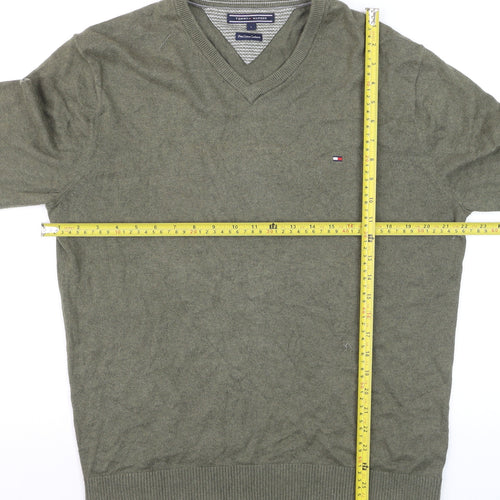 Tommy Hilfiger Men’s Green V-Neck Cotton Cashmere Jumper L