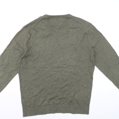 Tommy Hilfiger Men’s Green V-Neck Cotton Cashmere Jumper L