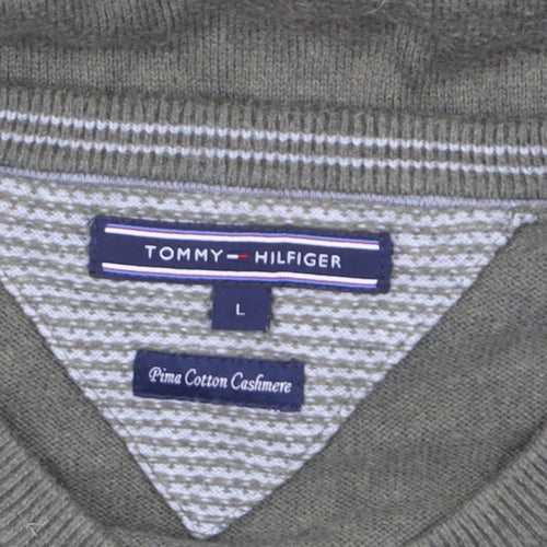 Tommy Hilfiger Men’s Green V-Neck Cotton Cashmere Jumper L