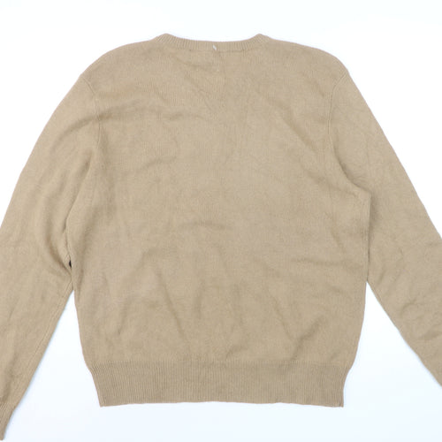 Ralph Lauren Men’s Beige Lambswool V-Neck Jumper Size L Classic Knit