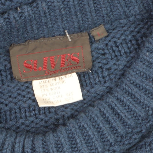 St. Ives Men’s Blue Textured Knit Crew Neck Jumper Size L