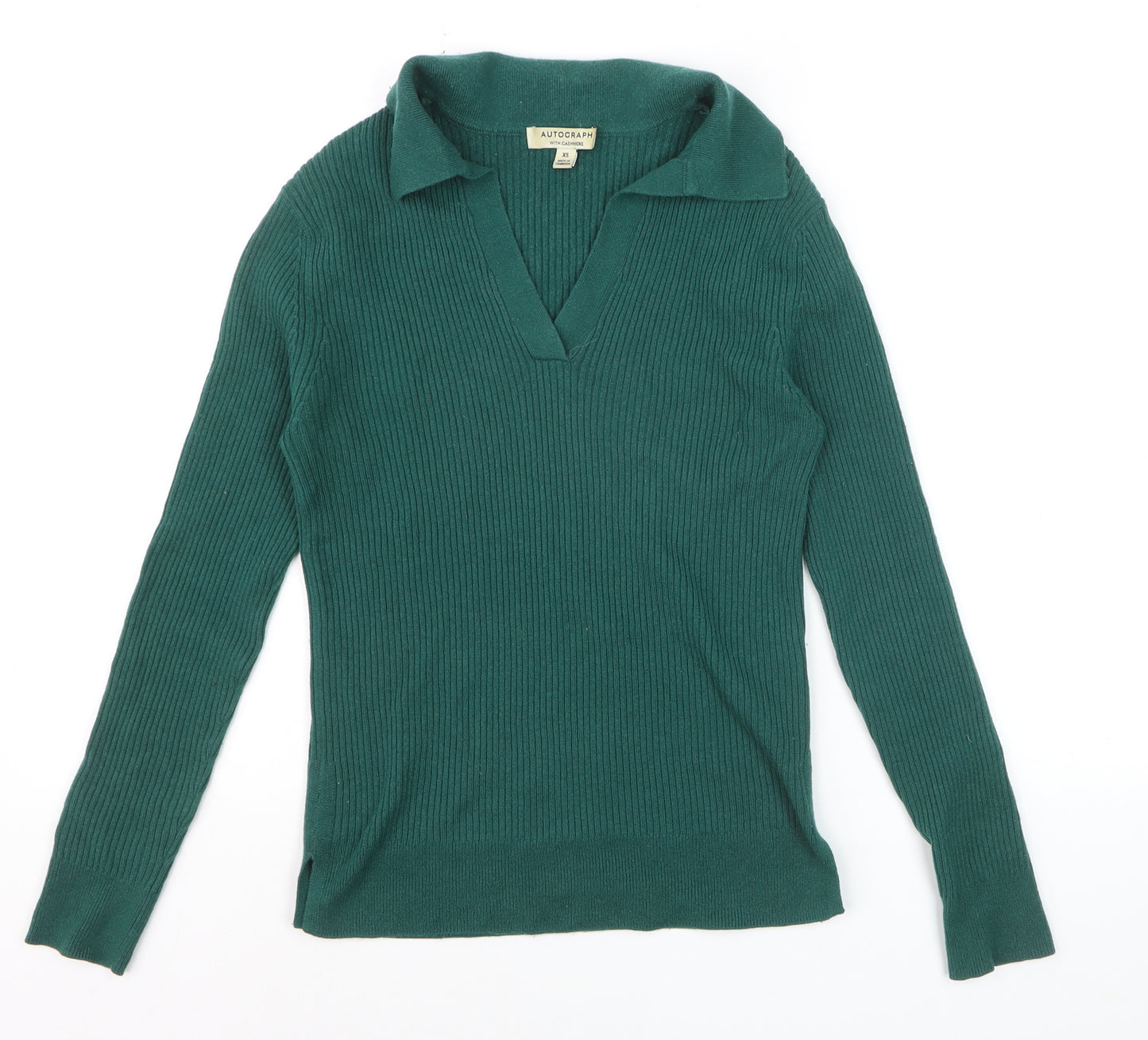 Marks and Spencer Autograph Green Wool Cashmere Collared Women's XS Jumper