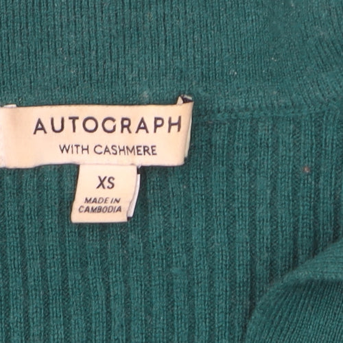 Marks and Spencer Autograph Green Wool Cashmere Collared Women's XS Jumper