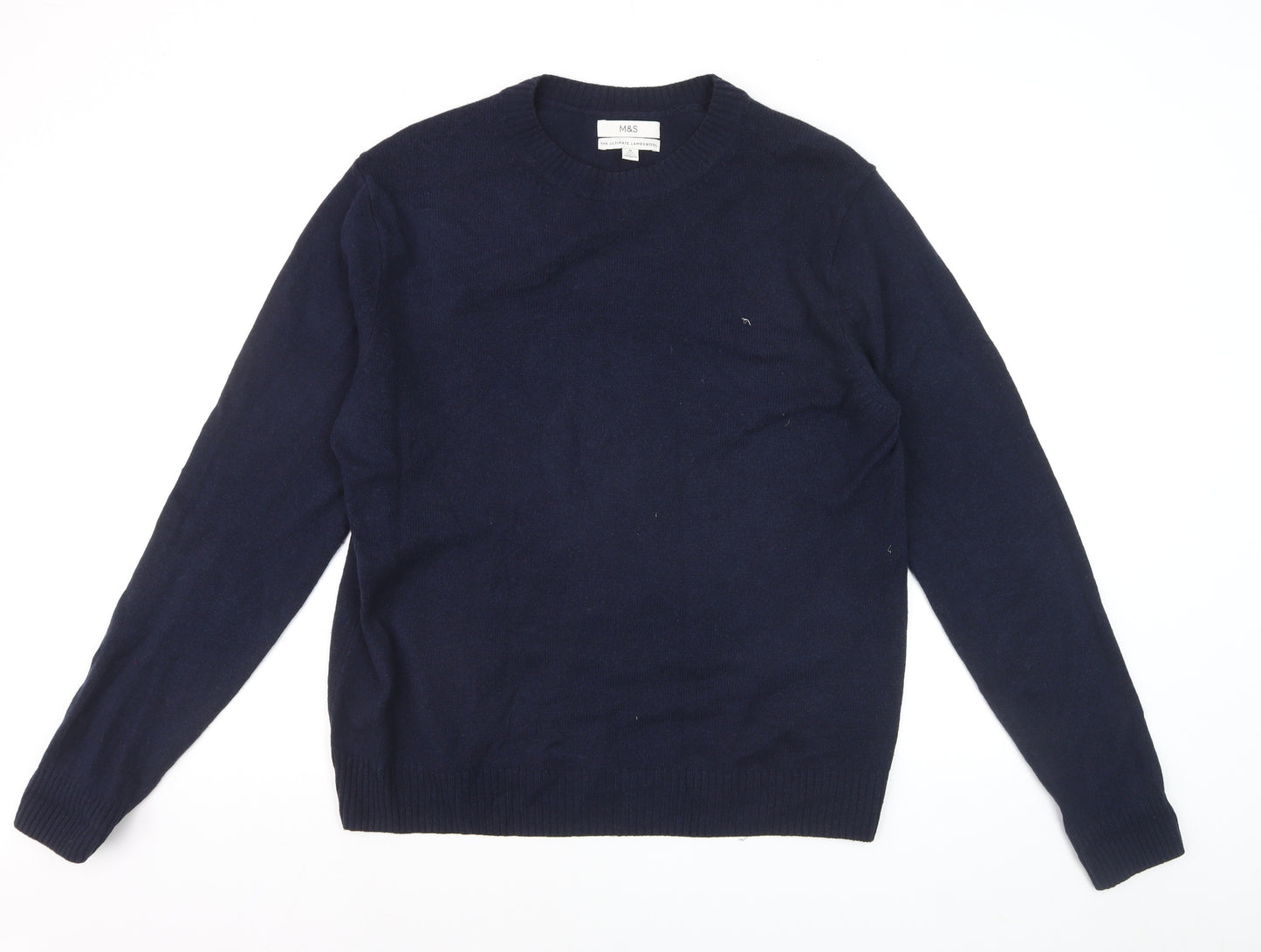 Marks and Spencer Men’s Blue Wool Crew Neck Jumper M Regular Fit
