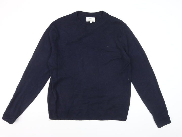 Marks and Spencer Men’s Blue Wool Crew Neck Jumper M Regular Fit