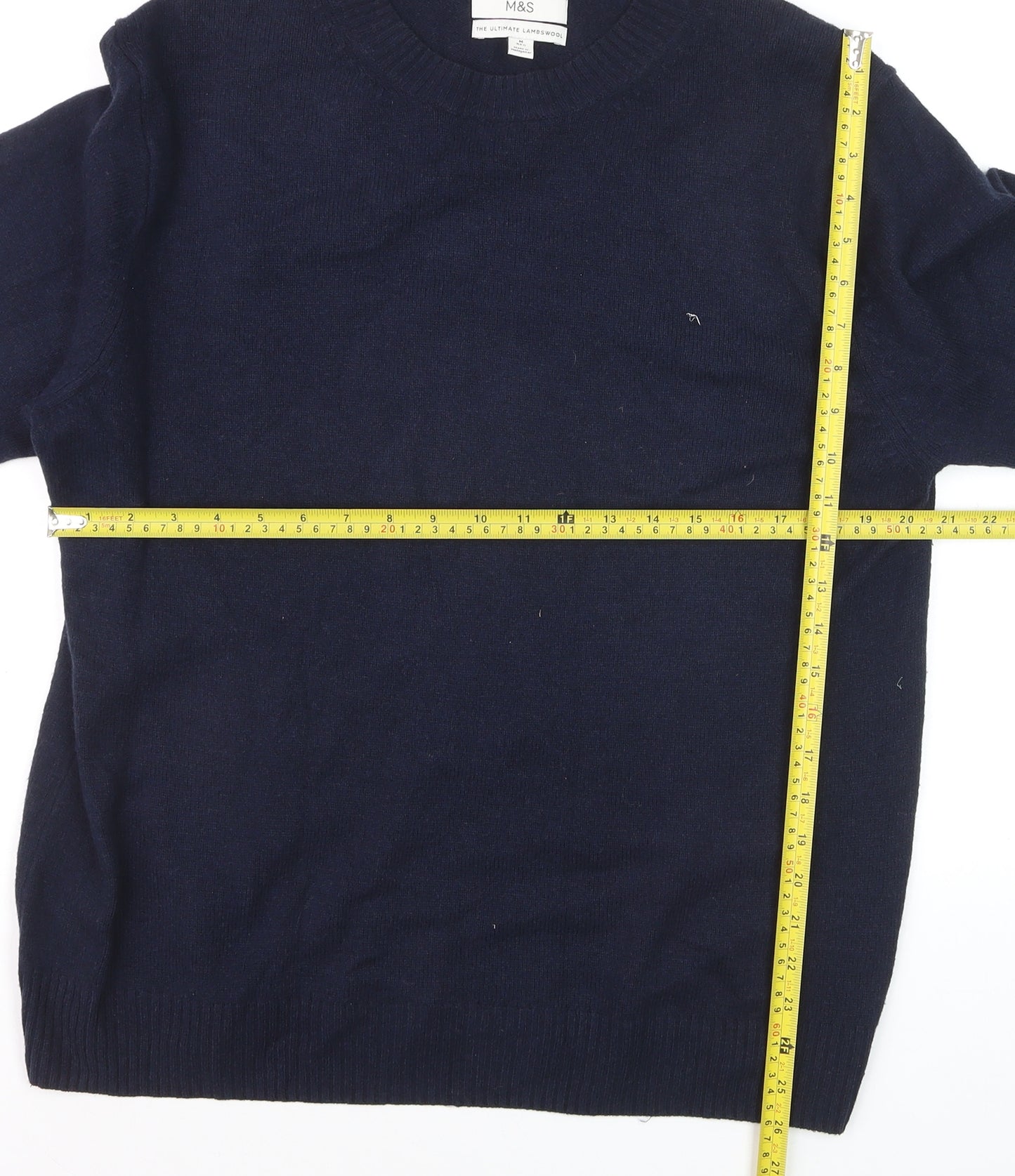 Marks and Spencer Men’s Blue Wool Crew Neck Jumper M Regular Fit