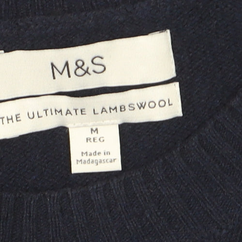 Marks and Spencer Men’s Blue Wool Crew Neck Jumper M Regular Fit