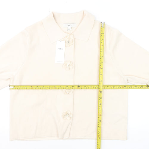 Marks and Spencer Women Beige Collared Short Sleeve Cardigan L