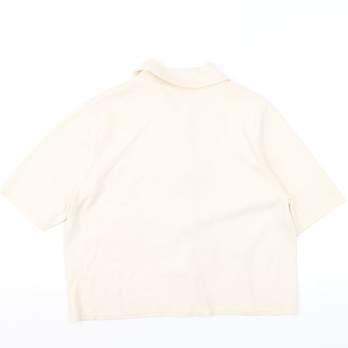 Marks and Spencer Women Beige Collared Short Sleeve Cardigan L