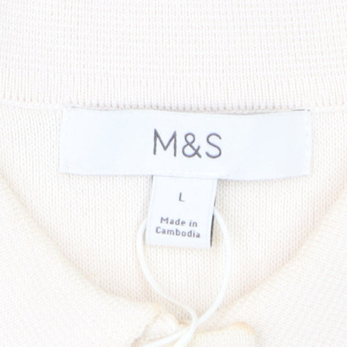 Marks and Spencer Women Beige Collared Short Sleeve Cardigan L
