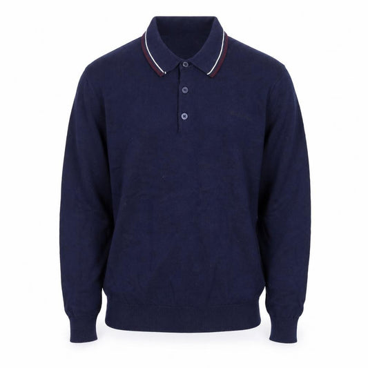 Front view of Ben Sherman Men's Blue Collared Cotton Henley Jumper, size M