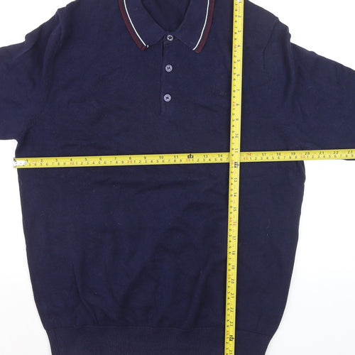 Ben Sherman Men's Blue Collared Cotton Henley Jumper Size M