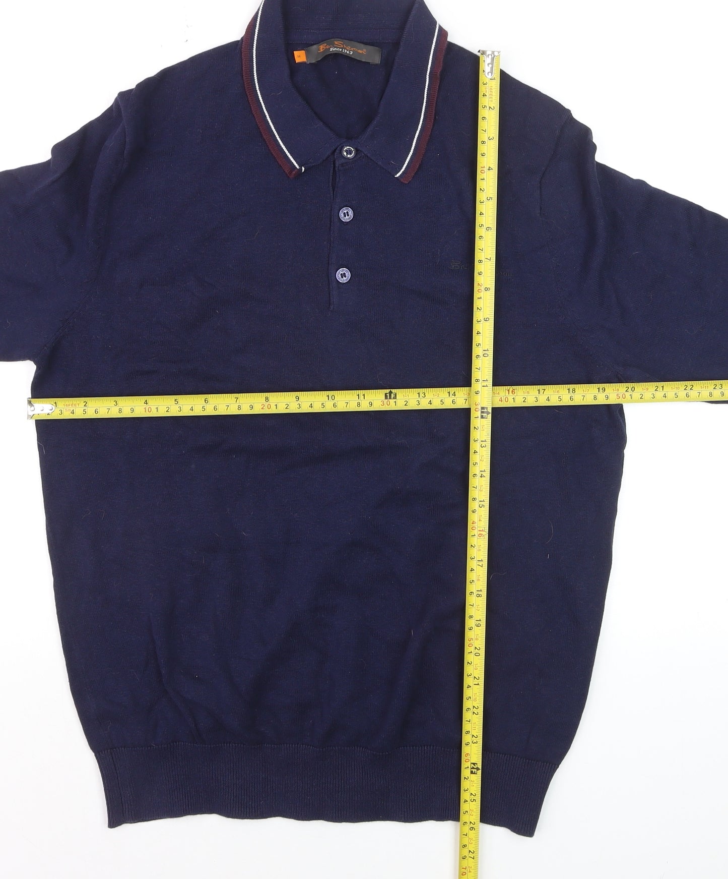 Ben Sherman Men's Blue Collared Cotton Henley Jumper Size M