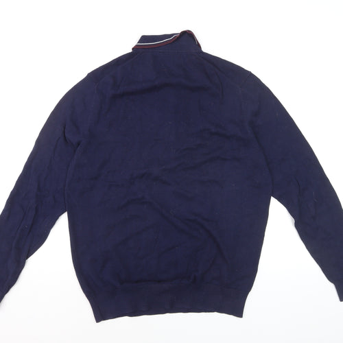 Ben Sherman Men's Blue Collared Cotton Henley Jumper Size M