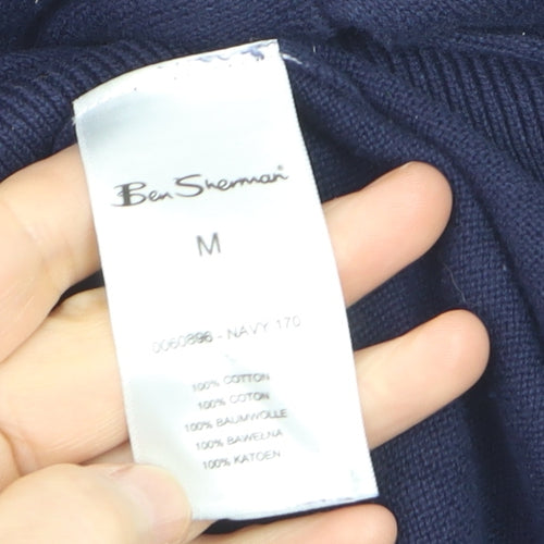 Ben Sherman Men's Blue Collared Cotton Henley Jumper Size M