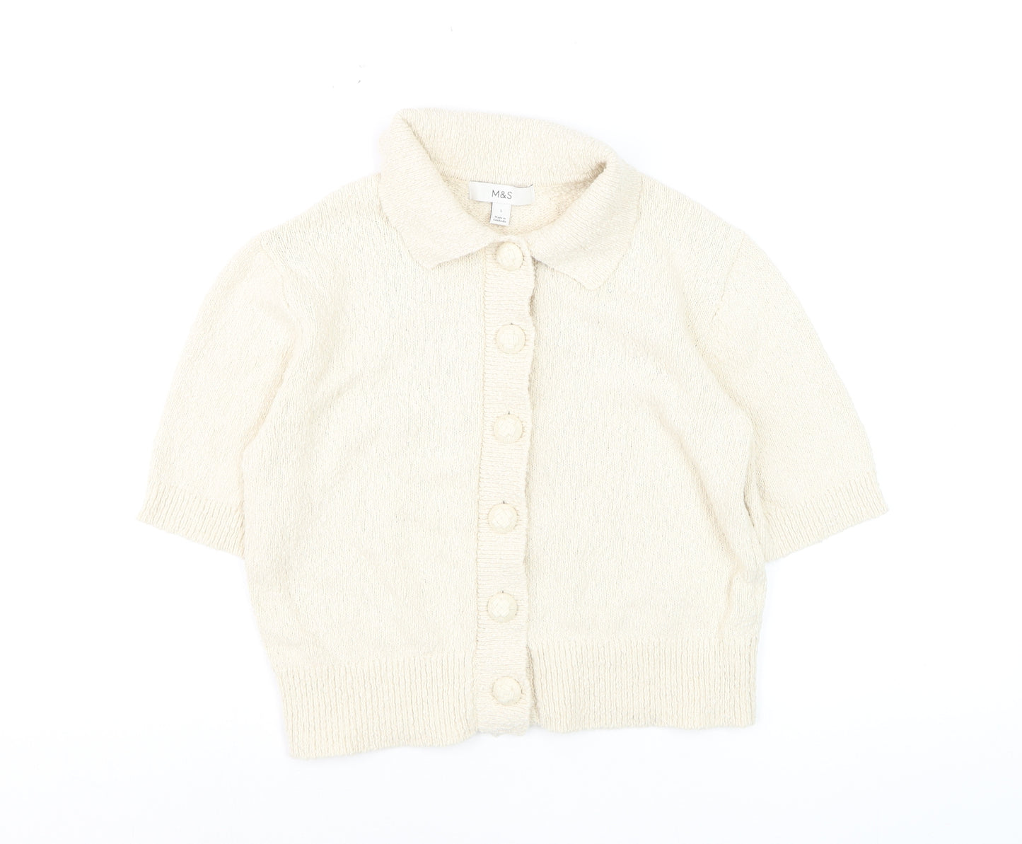 Marks and Spencer Women's Ivory Collared Short Sleeve Knit Cardigan S
