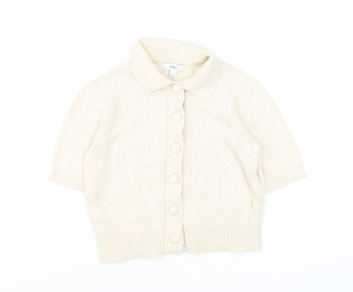 Marks and Spencer Women's Ivory Collared Short Sleeve Knit Cardigan S
