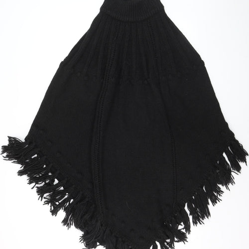 Monsoon Women’s Black Knit Fringe Cape Poncho One Size