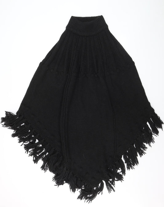 Monsoon Women’s Black Knit Fringe Cape Poncho One Size