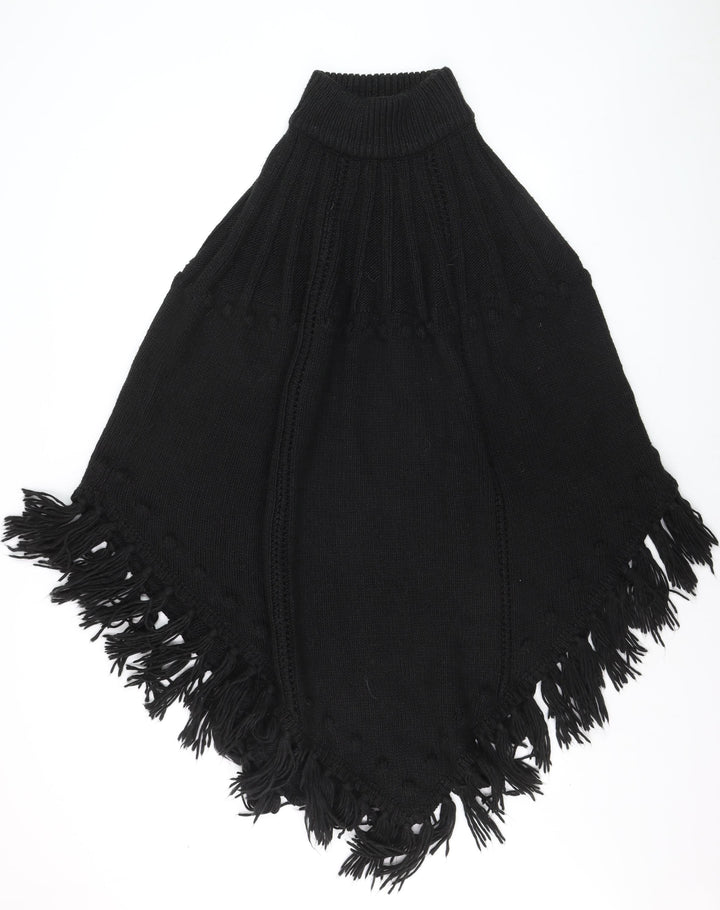 Monsoon Women’s Black Knit Fringe Cape Poncho One Size
