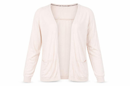 Front view of Monsoon Women’s Beige Cotton Blend Long Sleeve Open Cardigan L