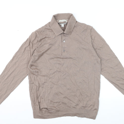 Marks and Spencer Men Beige L Merino Wool Henley Jumper