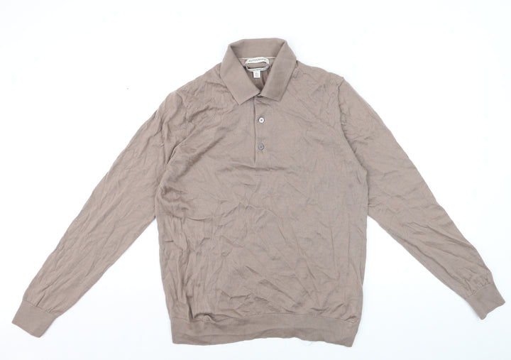 Marks and Spencer Men Beige L Merino Wool Henley Jumper