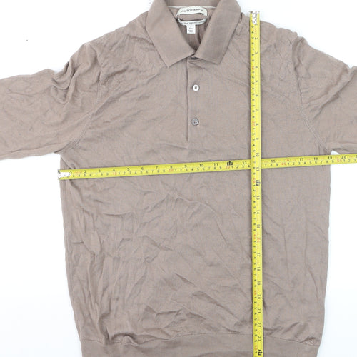 Marks and Spencer Men Beige L Merino Wool Henley Jumper