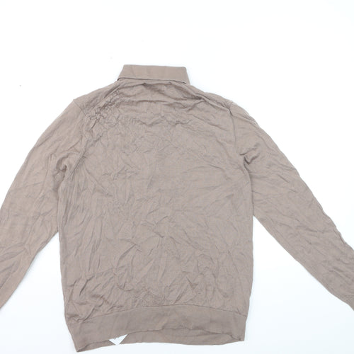 Marks and Spencer Men Beige L Merino Wool Henley Jumper