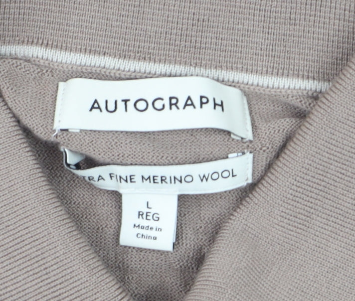 Marks and Spencer Men Beige L Merino Wool Henley Jumper