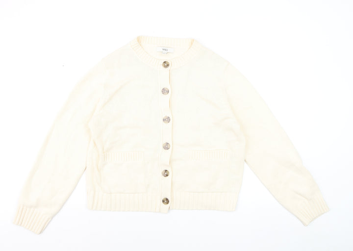 Marks and Spencer Women's Ivory Cotton Blend Button Cardigan M