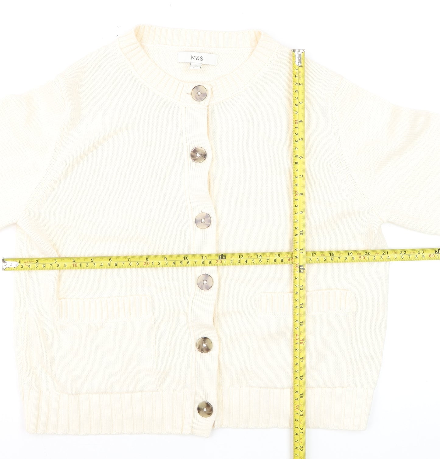 Marks and Spencer Women's Ivory Cotton Blend Button Cardigan M