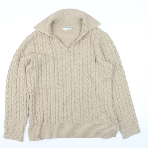 Cotton Traders Women Beige Size 16 Cable-Knit Pullover Jumper