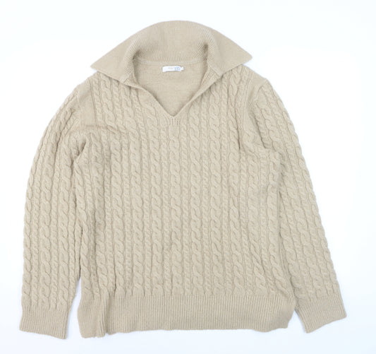 Cotton Traders Women Beige Size 16 Cable-Knit Pullover Jumper