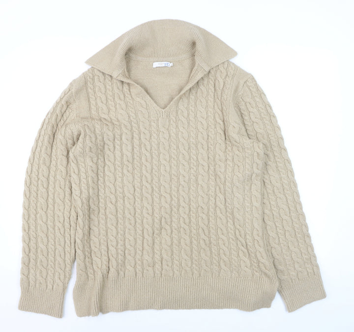Cotton Traders Women Beige Size 16 Cable-Knit Pullover Jumper