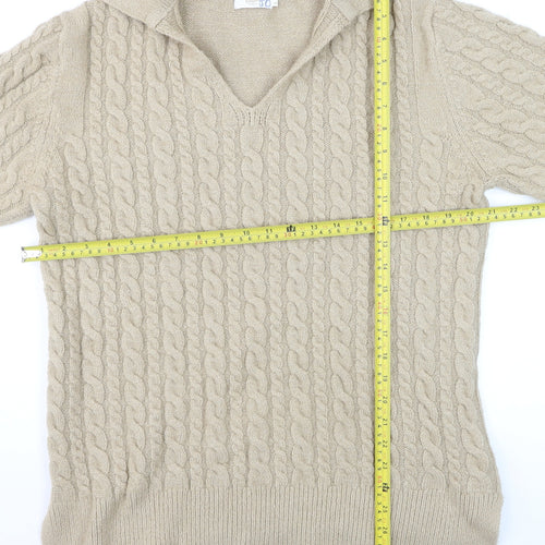 Cotton Traders Women Beige Size 16 Cable-Knit Pullover Jumper