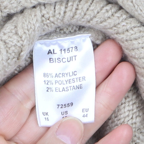 Cotton Traders Women Beige Size 16 Cable-Knit Pullover Jumper