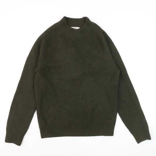 Marks and Spencer Men’s Green Wool Blend Mock Neck Pullover Jumper Size S