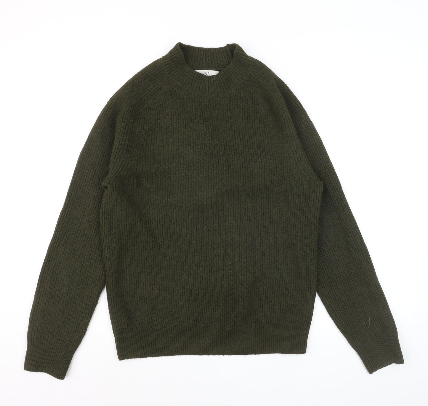 Marks and Spencer Men’s Green Wool Blend Mock Neck Pullover Jumper Size S