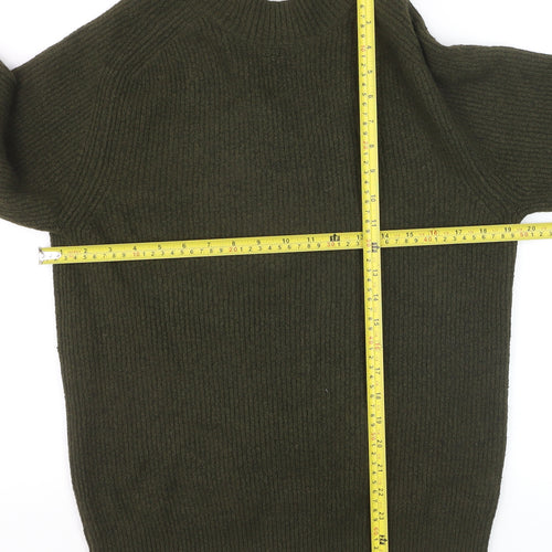 Marks and Spencer Men’s Green Wool Blend Mock Neck Pullover Jumper Size S
