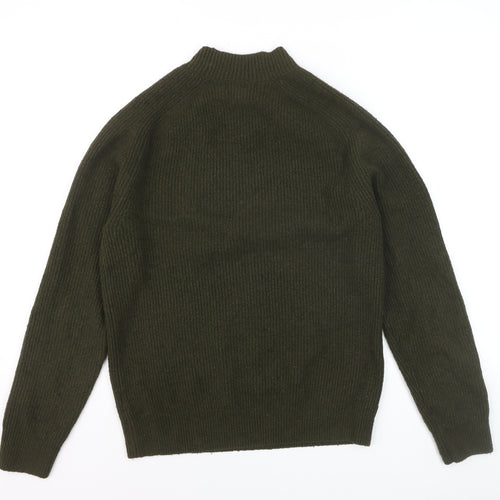 Marks and Spencer Men’s Green Wool Blend Mock Neck Pullover Jumper Size S