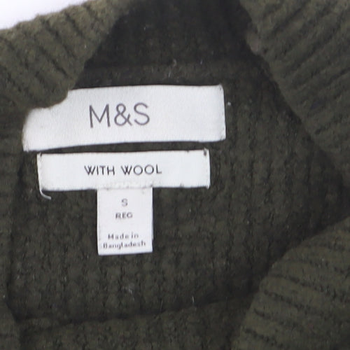 Marks and Spencer Men’s Green Wool Blend Mock Neck Pullover Jumper Size S