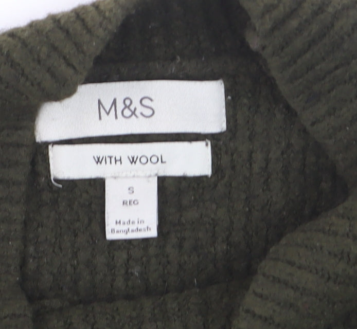 Marks and Spencer Men’s Green Wool Blend Mock Neck Pullover Jumper Size S