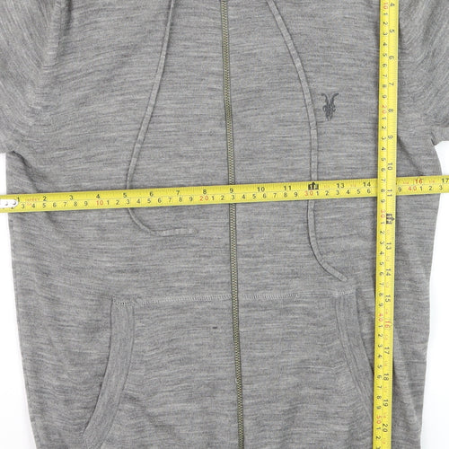 AllSaints Men’s Grey Merino Wool Full Zip Hooded Jumper XS
