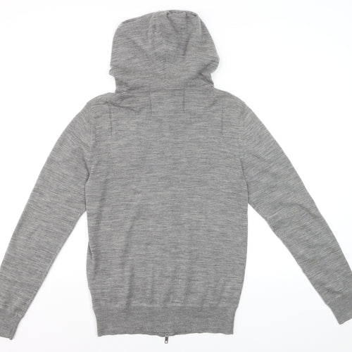AllSaints Men’s Grey Merino Wool Full Zip Hooded Jumper XS
